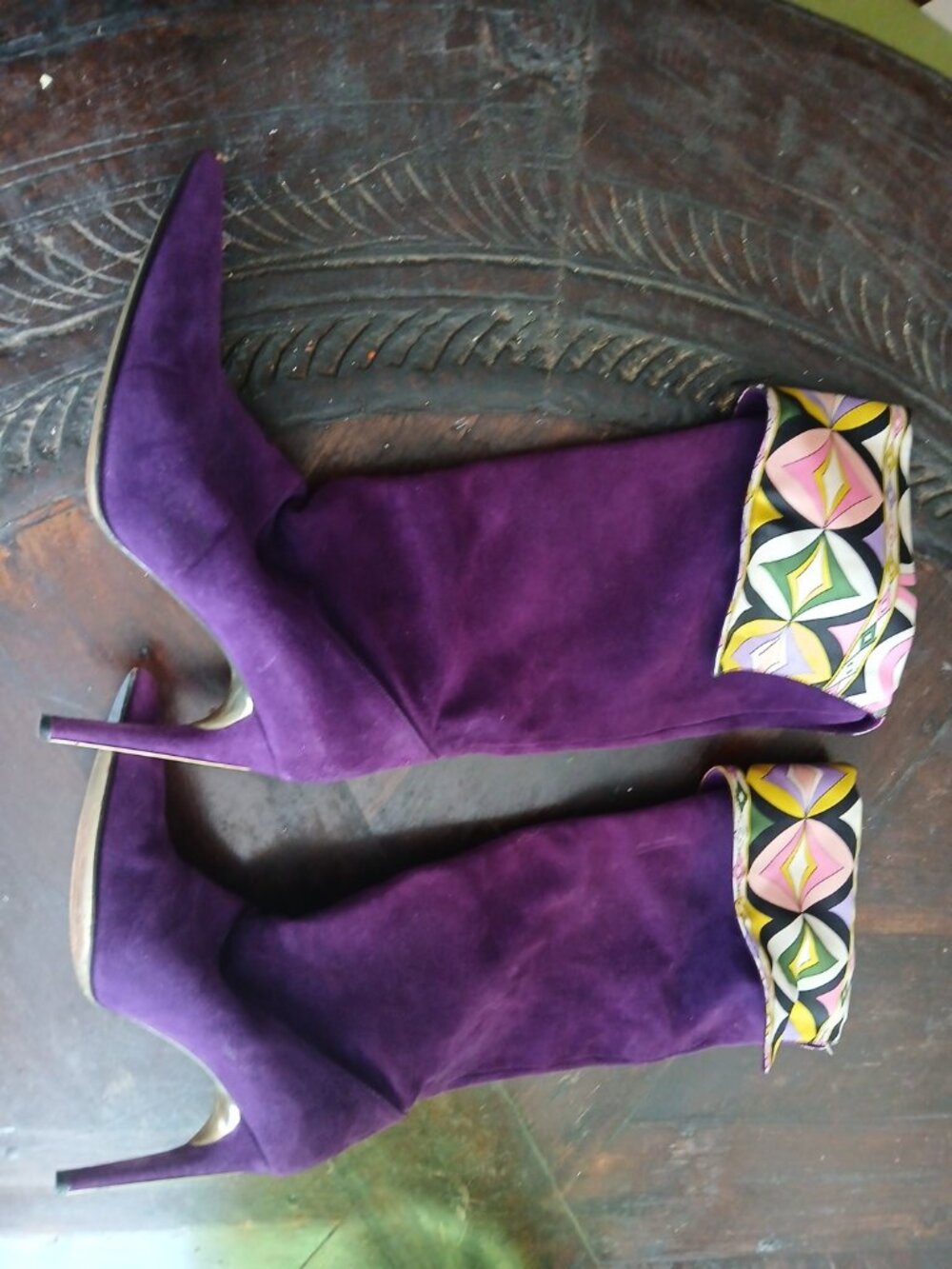 EMILIO PUCCI PURPLE SUEDE STILETO BOOTS SIZE 40